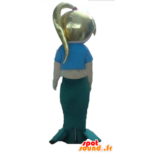 Mascot blond sirene, blauw en groen - MASFR24031 - Mascottes van de oceaan