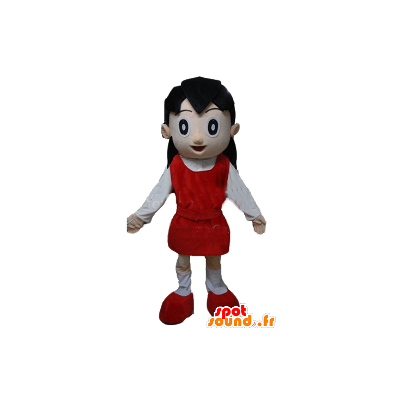 Lille pige maskot, i rødt og hvidt tøj - Spotsound maskot