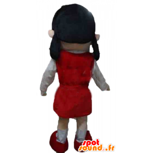 Lille pige maskot, i rødt og hvidt tøj - Spotsound maskot