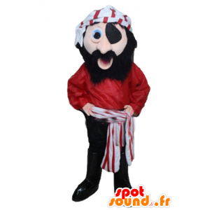 Πειρατής μασκότ κόκκινο φόρεμα, μαύρο και άσπρο - MASFR24034 - μασκότ Πειρατές