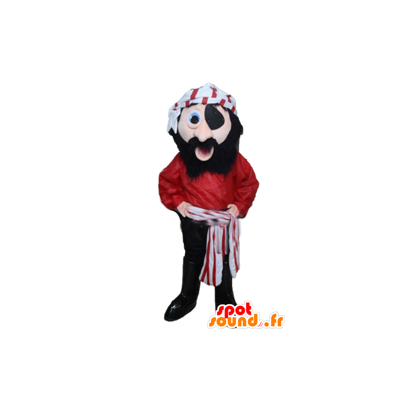 Piratmaskot i rød, sort og hvid tøj - Spotsound maskot kostume