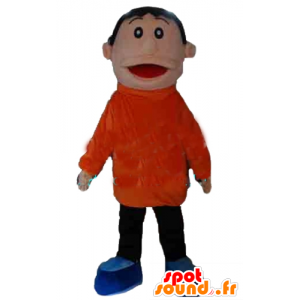 Boy Maskottchen orange und schwarz-Outfit, lächelnd in die Luft - MASFR24035 - Maskottchen-jungen und Mädchen