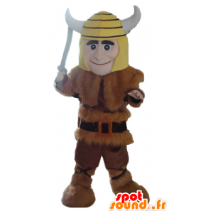 Viking maskotkę w skórze zwierząt z żółtym kasku - MASFR24037 - maskotki Soldiers