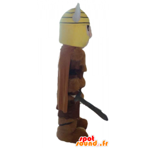 Vikingo mascota en piel de animal con un casco amarillo - MASFR24037 - Mascotas de los soldados