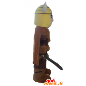 Viking μασκότ στο δέρμα ζώου με ένα κίτρινο κράνος - Μασκότ στρατιωτών - MASFR24037 - SpotSound.fr