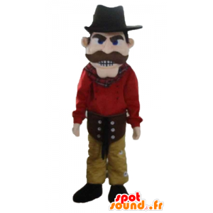 Cowboy mascotte gekleed in rood en geel, met een hoed - MASFR24040 - Human Mascottes