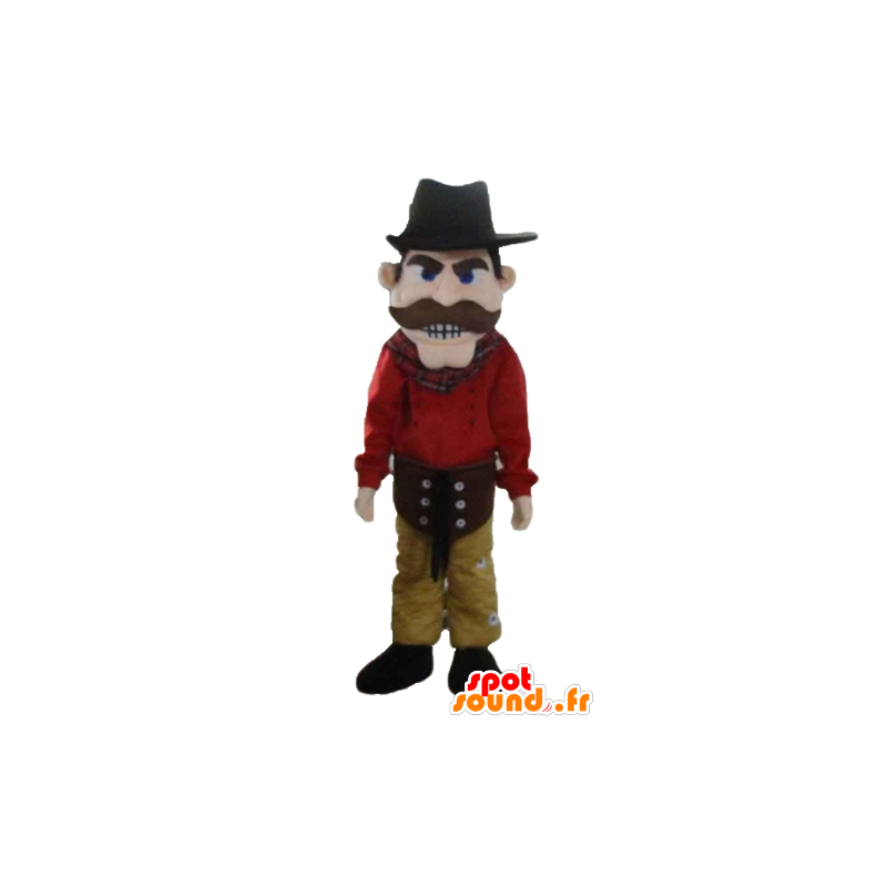 Cowboy mascotte gekleed in rood en geel, met een hoed - MASFR24040 - Human Mascottes