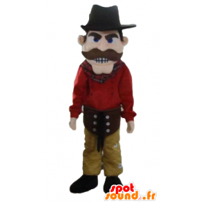 Cowboy mascotte gekleed in rood en geel, met een hoed - MASFR24040 - Human Mascottes