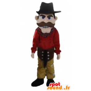Cowboy maskot klädd i rött och gult, med en hatt - Spotsound