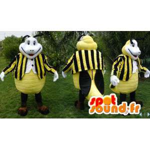 Hvid og sort gul bi-maskot - Spotsound maskot kostume