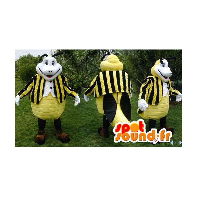 Mascot blanco y negro abeja amarilla - MASFR006602 - Abeja de mascotas