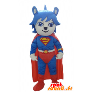 Cat mascotte gekleed in rood en blauw Superman kostuum - MASFR24046 - Cat Mascottes