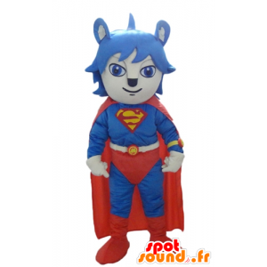 Katt maskot kledd i rødt og blått Superman drakt - MASFR24046 - Cat Maskoter