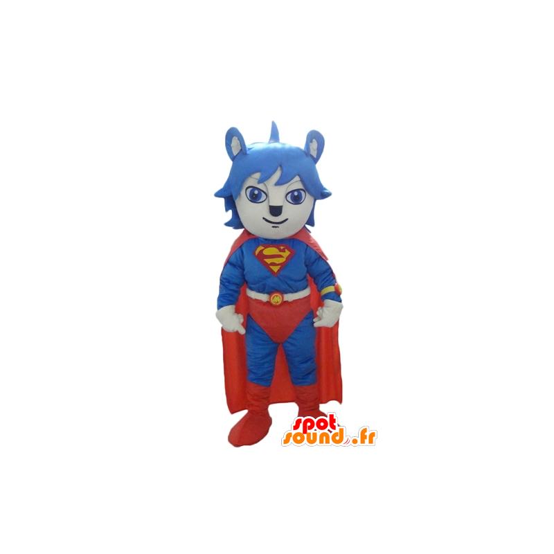 Cat mascotte gekleed in rood en blauw Superman kostuum - MASFR24046 - Cat Mascottes