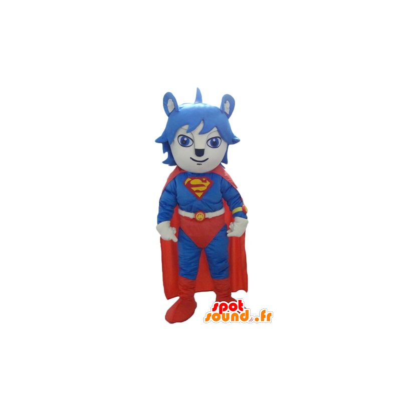 Gatto mascotte vestita di rosso e blu costume di Superman - MASFR24046 - Mascotte gatto