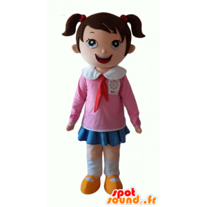 Mascotte de petite fille, d'écolière très souriante - MASFR24050 - Mascottes Garçons et Filles