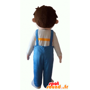 Lille dreng maskot, iført blå overall - Spotsound maskot kostume