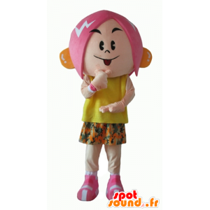 Mascotte girl with pink hair, a flowery dress - MASFR24053 - Mascots boys and girls