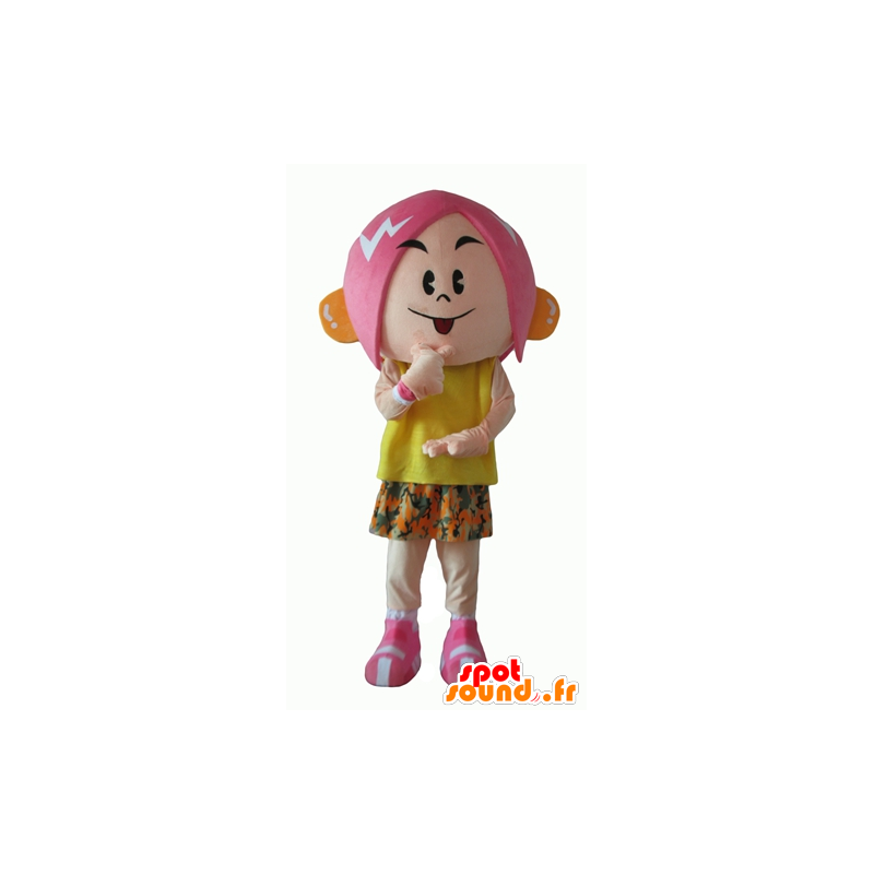 Dziewczynka maskotka różowe włosy, kwiecisty strój - MASFR24053 - Maskotki Boys and Girls