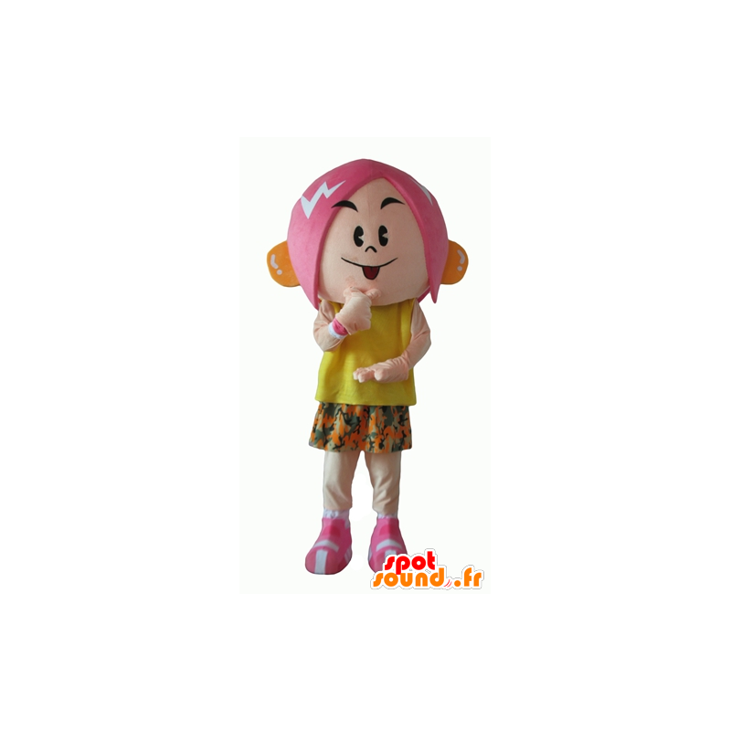 Mascotte girl with pink hair, a flowery dress - MASFR24053 - Mascots boys and girls