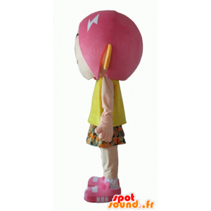 Chica Mascotte con el pelo rosa, un vestido de flores - MASFR24053 - Chicas y chicos de mascotas