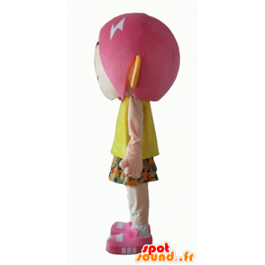 Meisje mascotte roze haar, een gebloemde jurk - MASFR24053 - Mascottes Boys and Girls