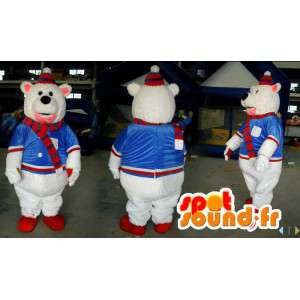 Mascot urso polar com um colete, um chapéu e um lenço - MASFR006604 - mascote do urso