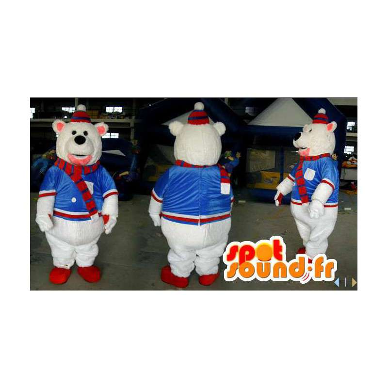 Eisbär-Maskottchen mit einer Jacke Mütze und Schal - MASFR006604 - Bär Maskottchen