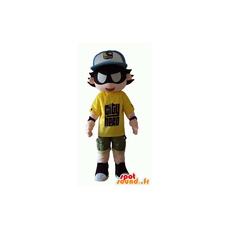 Bambino supereroe mascotte con una benda - MASFR24055 - Mascotte del supereroe