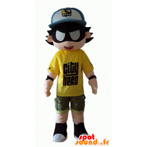 Bambino supereroe mascotte con una benda - MASFR24055 - Mascotte del supereroe