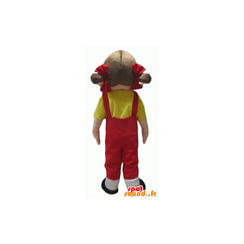Mascotte girl in red overalls with a yellow t-shirt - MASFR24057 - Mascots boys and girls