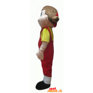 Chica Mascotte con un mono de color rojo con una camiseta amarilla - MASFR24057 - Chicas y chicos de mascotas