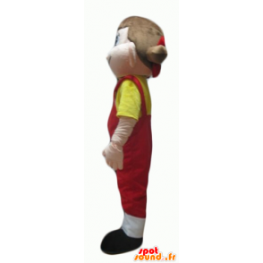 Mascotte girl in red overalls with a yellow t-shirt - MASFR24057 - Mascots boys and girls