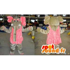 Grijze olifant mascotte roze tutu - MASFR006605 - Elephant Mascot