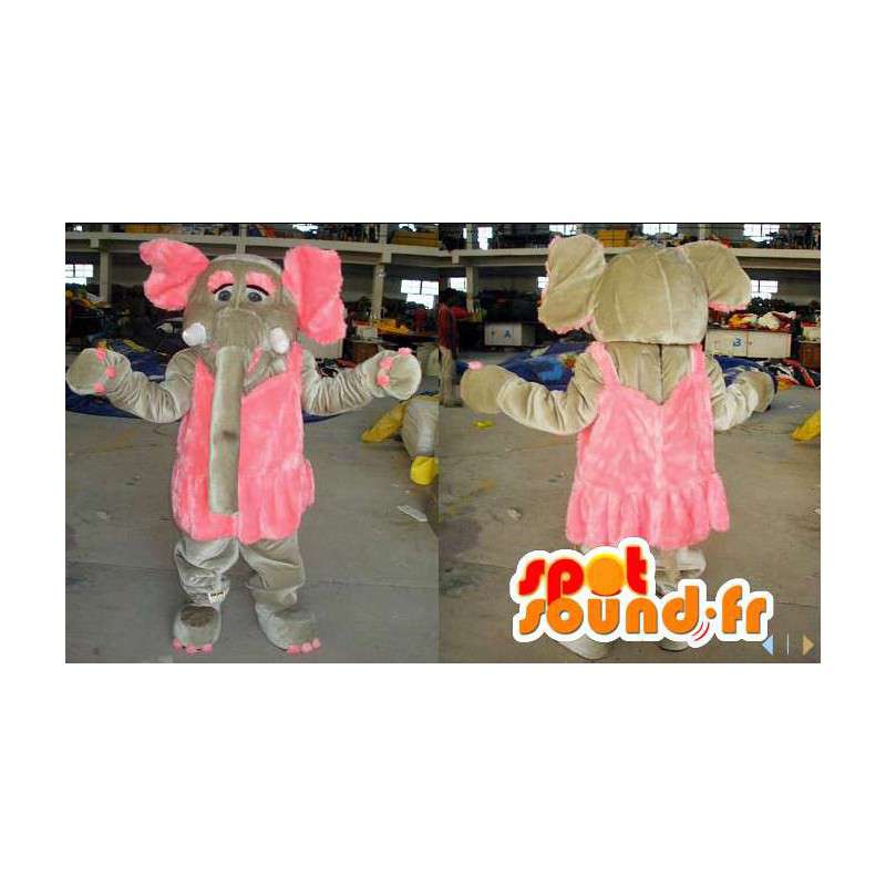 Cinza elefante tutu mascote rosa - MASFR006605 - Elephant Mascot