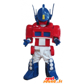 Transformere blå, hvid og rød robotmaskot - Spotsound maskot