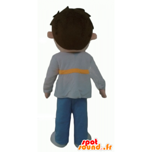 Mascot jongen, gekleed in grijs, blauw en geel - MASFR24061 - Mascottes Boys and Girls