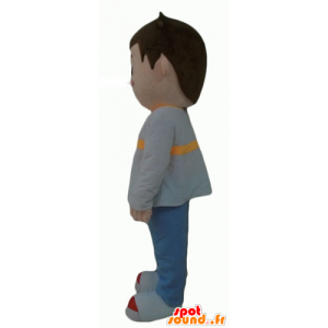 Mascotte de petit garçon, habillé en gris, bleu et jaune - MASFR24061 - Mascottes Garçons et Filles