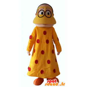 Mascot oriental woman with a yellow dress with red polka dots - MASFR24066 - Mascots woman