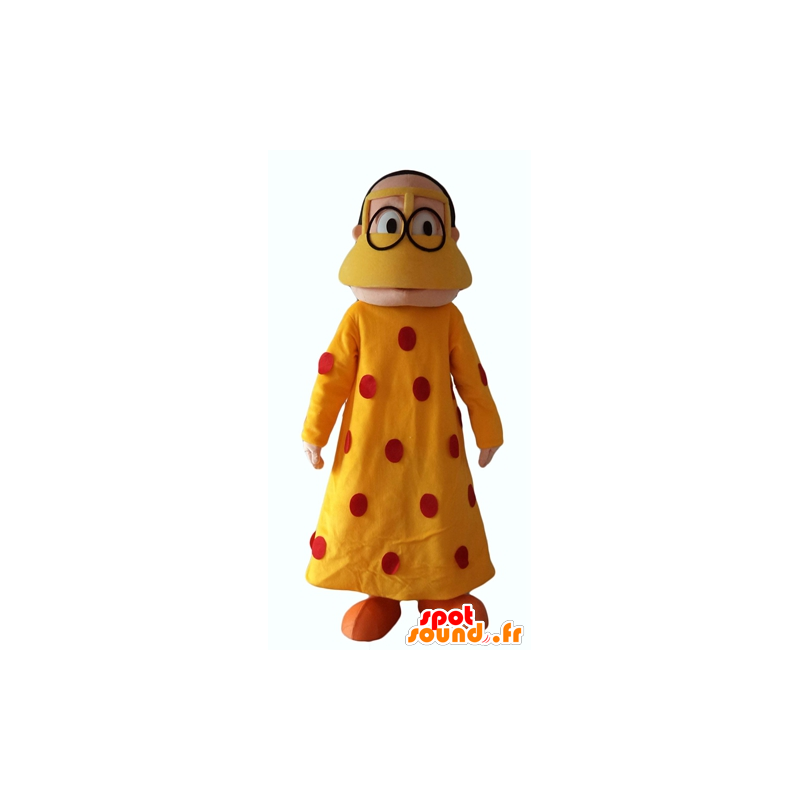 Mascot oriental woman with a yellow dress with red polka dots - MASFR24066 - Mascots woman