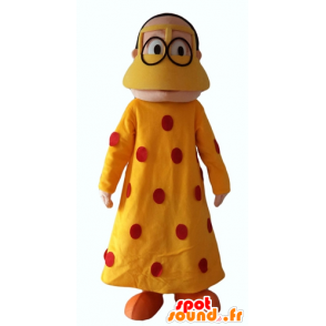 Mascot oriental woman with a yellow dress with red polka dots - MASFR24066 - Mascots woman