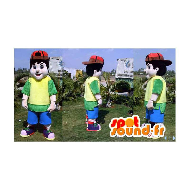 Mascote menino com uma roupa colorida e uma tampa  - MASFR006607 - Mascotes Boys and Girls