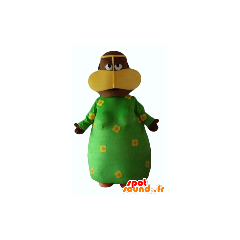 Mulher Africano mascote com um vestido floral verde - MASFR24069 - Mascotes femininos