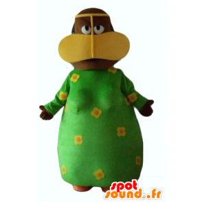 Mascotte donna africana con un vestito verde con fiori - MASFR24069 - Donna di mascotte