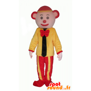 Mascot yellow and red clown, with a tie