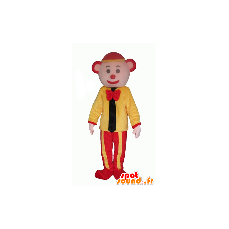 Gul och röd clownmaskot, med slips - Spotsound maskot