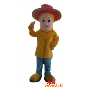 Mascota del muchacho se vistió de amarillo con un sombrero de color rosa - MASFR24074 - Chicas y chicos de mascotas