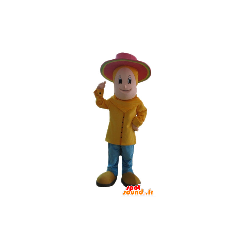 Boy mascot dressed in yellow with a pink hat - MASFR24074 - Mascots boys and girls