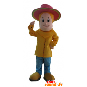 Boy mascot dressed in yellow with a pink hat - MASFR24074 - Mascots boys and girls