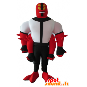Criatura mascote vermelho, branco e preto, com 4 braços - MASFR24075 - Mascotes não classificados